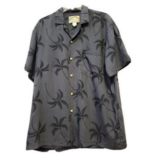 Paradise Found Men's Vintage Hawaiian Short Sleeve Shirt Palm Trees Blue Medium